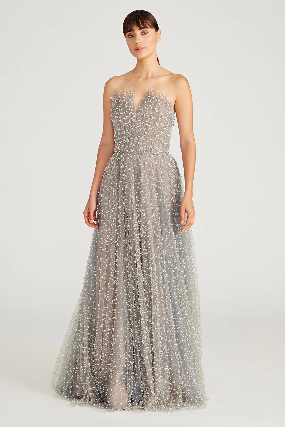 Trend Forward Women's Wear Marilyn Strapless Glimmer Gown - Silvershade