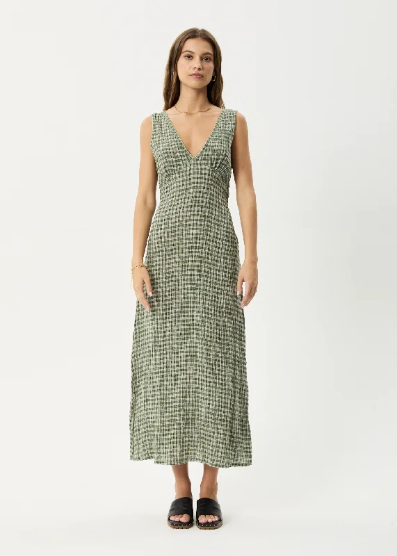 Chic Style AFENDS Womens Base - Seersucker Check Maxi Dress - Deep Green Check