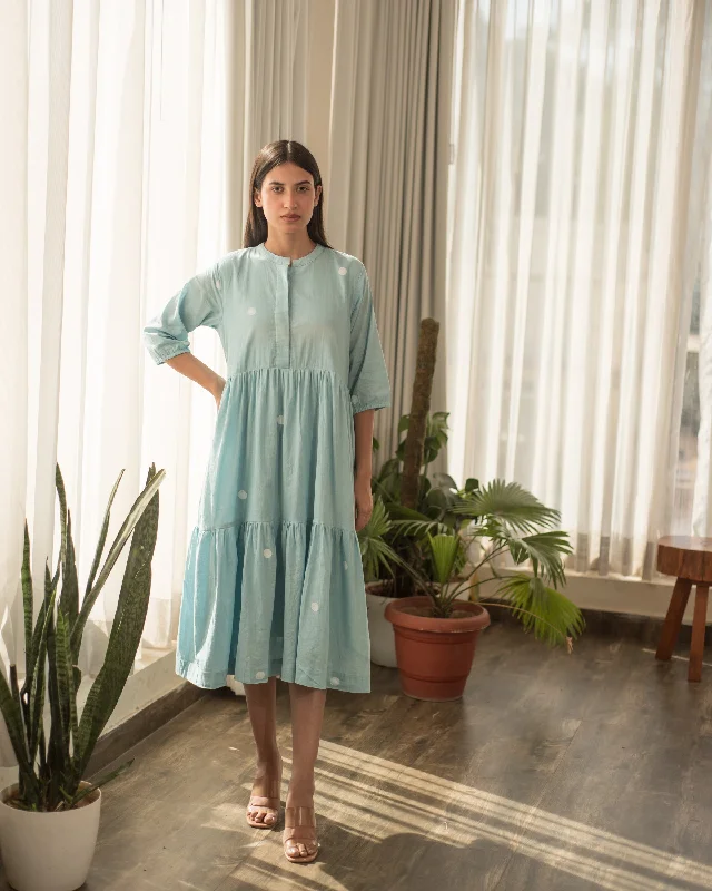 Online Clothing Boutiques Blue Polka Dots Tier Dress