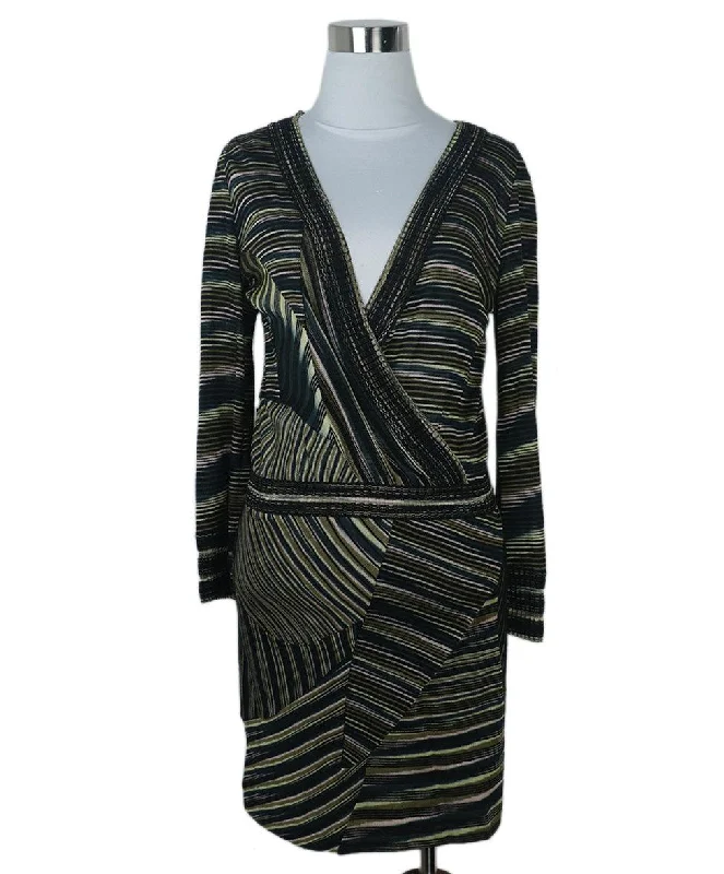 Women's Formal Apparel Missoni Black & Green Striped Silk Dress sz 4