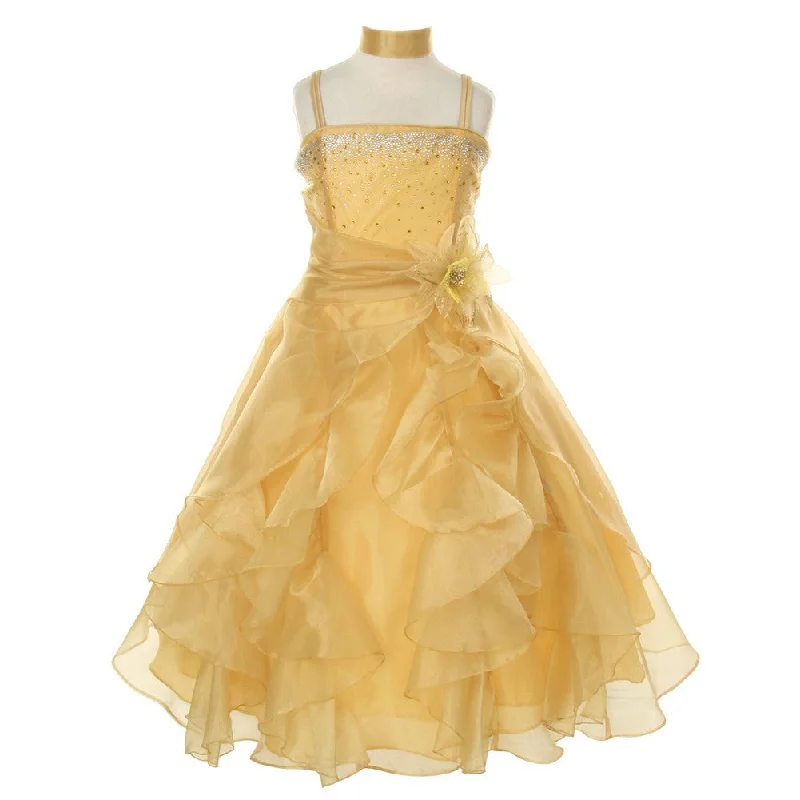 Bid Farewell To The Old Season Big Girls Gold Crystal Organza Cascade Ruffle Dress 8-14 Bid Farewell To The Old Season Big Girls Gold Crystal Organza Cascade Ruffle Dress 8-14