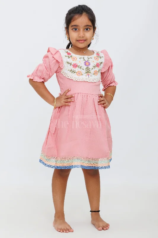 Women's Clothing Sale Online Girls Rose Pink Embroidered Frock with Lace Details and Long Sleeves - Party Wear Dress Women's Clothing Sale Online Girls Rose Pink Embroidered Frock with Lace Details and Long Sleeves - Party Wear Dress
