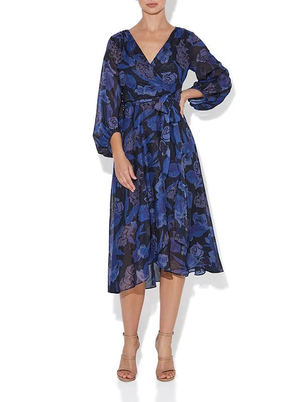 Chic Women's Outfit Simona Navy Printed Lurex Dress