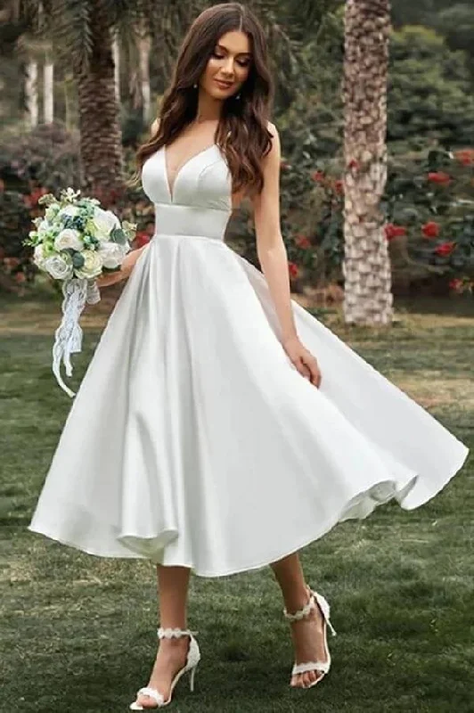 Women Apparel Roycebridal Simple A-line Spaghetti Straps Tea Length Wedding Dress, Bridal Gown, MW916 Women Apparel Roycebridal Simple A-line Spaghetti Straps Tea Length Wedding Dress, Bridal Gown, MW916
