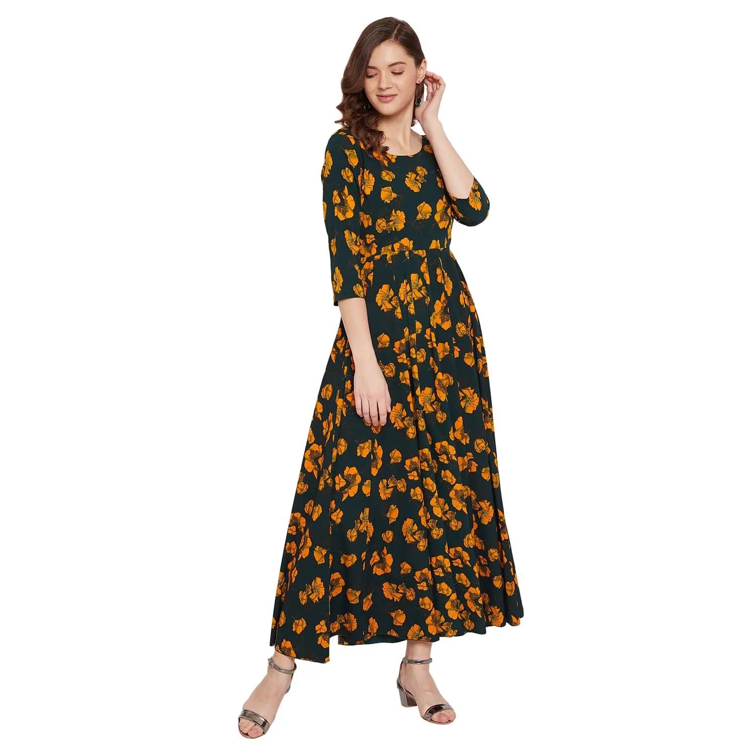 Women Wear Brands Adults-Women Dark Green Printed Maxi Dress