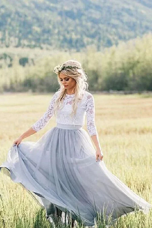 Street Style Fashion Roycebridal Two Pieces 3/4 Sleeves Boho Wedding Dresses, Lace Wedding Gowns, MW819 Street Style Fashion Roycebridal Two Pieces 3/4 Sleeves Boho Wedding Dresses, Lace Wedding Gowns, MW819