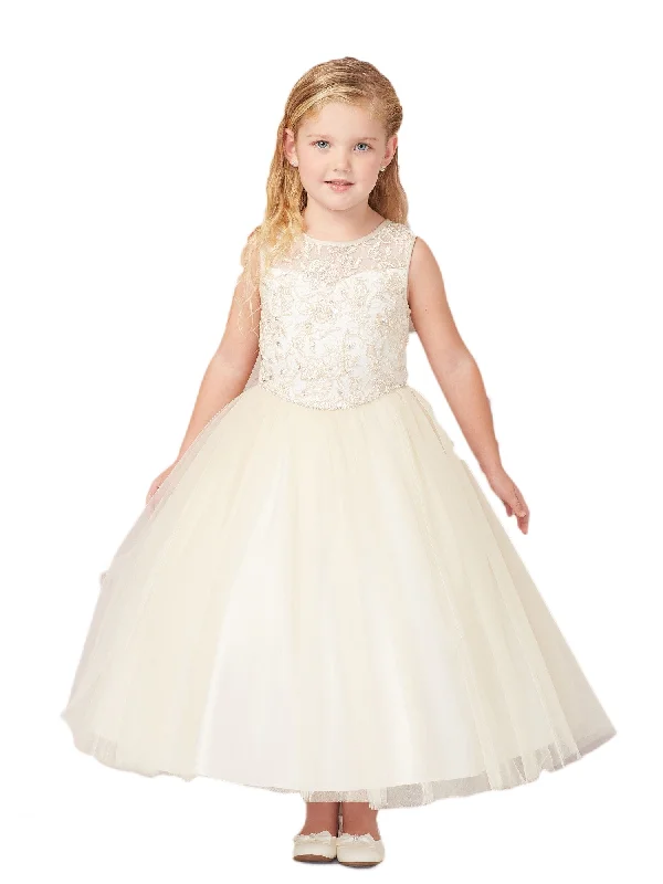 Best Sellers Little Girls Champagne Illusion Lace Tulle Flower Girl Easter Dress 2-6 Best Sellers Little Girls Champagne Illusion Lace Tulle Flower Girl Easter Dress 2-6