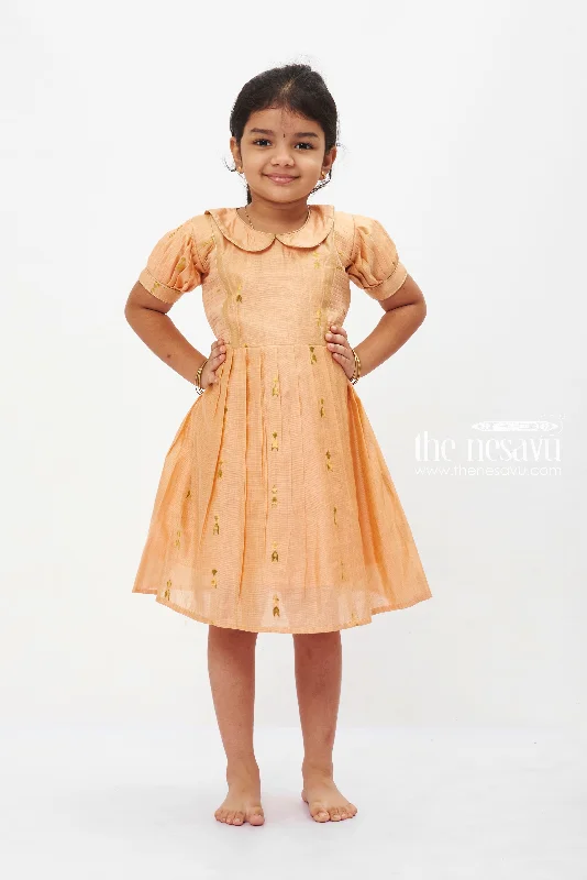 Chic Outfits Autumn Glow Puff Sleeve Dress: Girls' Copper-Toned Frock with Gleaming Accents Chic Outfits Autumn Glow Puff Sleeve Dress: Girls' Copper-Toned Frock with Gleaming Accents