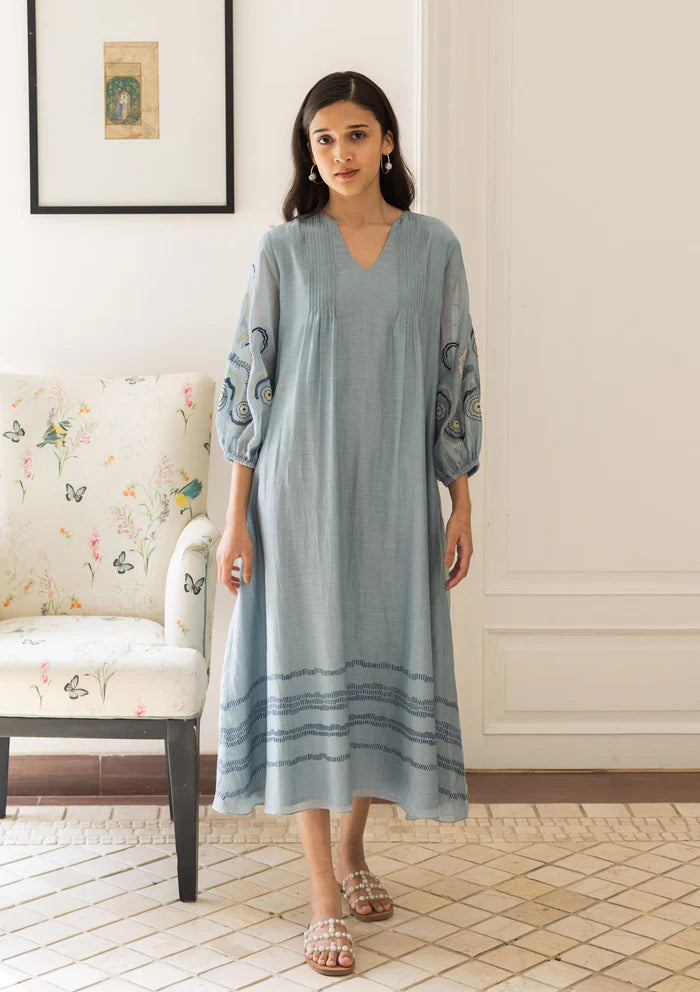 Weekend Exclusive POWDER BLUE EMBROIDERED DRESS