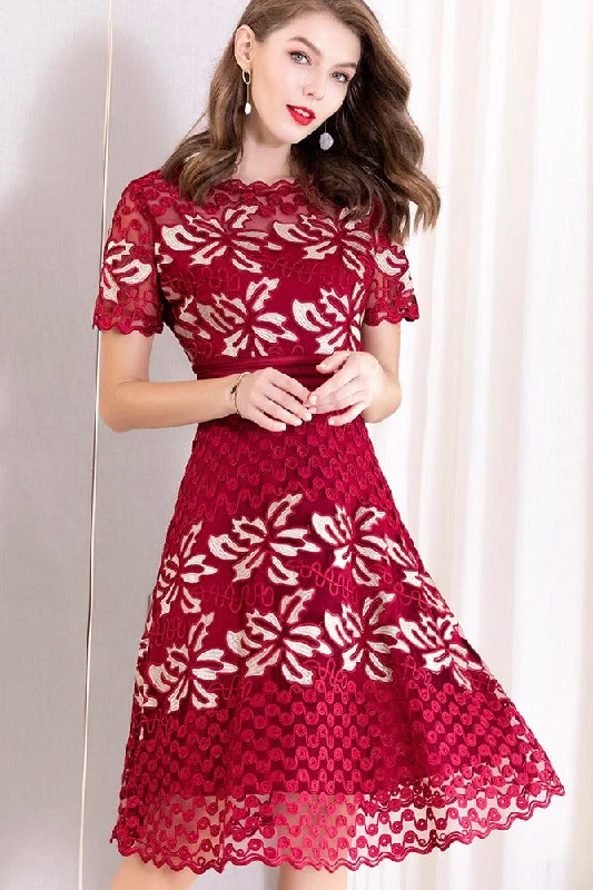Flash Sales Color Contrast Floral Lace Dress