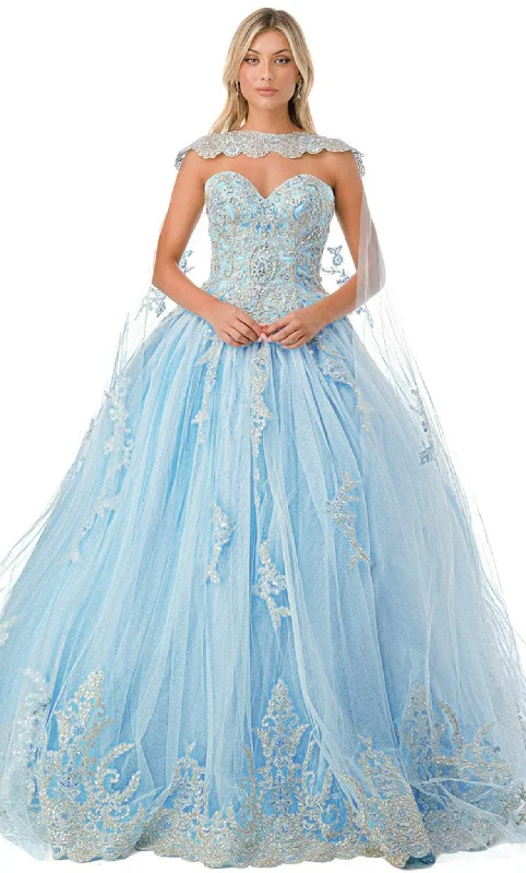 Ends Soon Trevi Collection L2726 - Strapless Ballgown with Sheer Cape