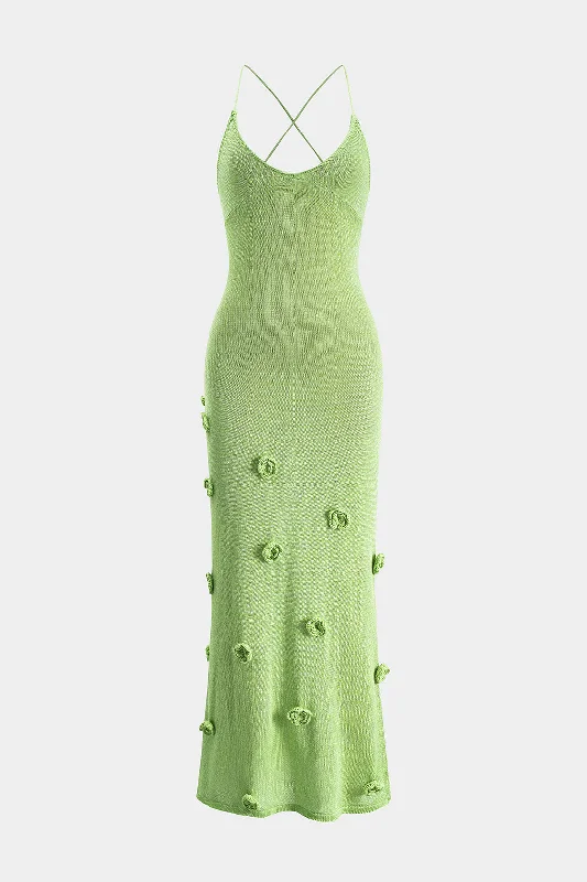 Classic Fashion, Modern Discounts 3D Flower Knit Tie Back Backless Slip Dress