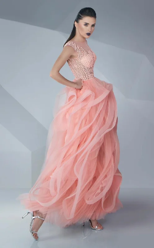 End Of Season Sale Clothing MNM Couture - Beaded Ruffled Tulle Long Gown G0598
