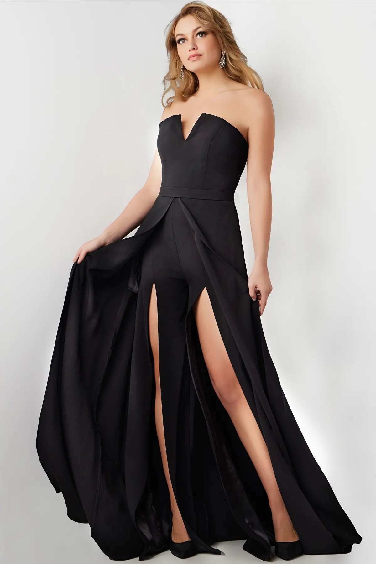 Eclectic Style Wardrobe Jovani 23150 - Strapless Double Slit Jumpsuit With Overskirt