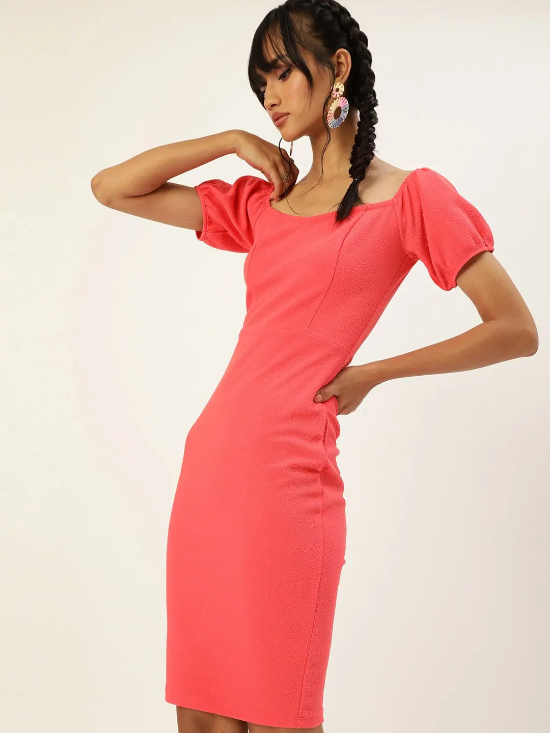 Clothes For Woman Veni Vidi Vici Coral Sweetheart Neck Bardot Midi Dress