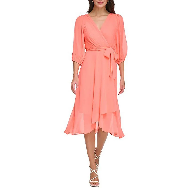 Trendy Women’s Fashion DKNY Womens Chiffon Surplice Midi Dress