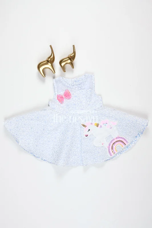 Sale For Women Girls Gray Princess Frock with Unicorn Patch and Rainbow Detailing for Birthday Celebrations Sale For Women Girls Gray Princess Frock with Unicorn Patch and Rainbow Detailing for Birthday Celebrations