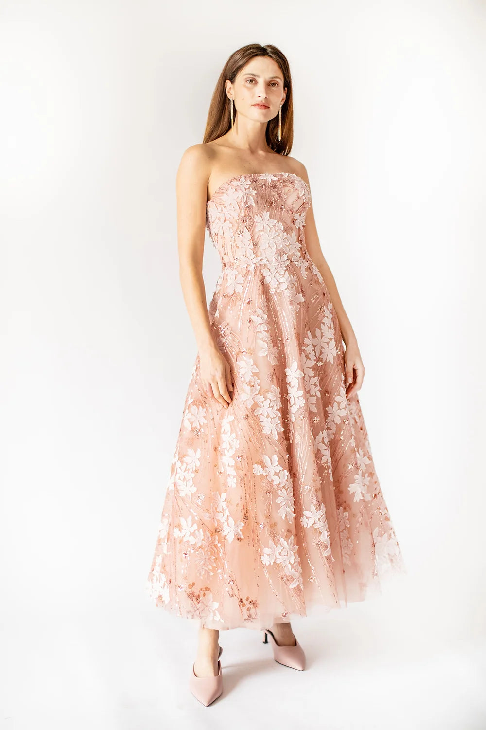 Trend Setting Threads Bloom Enchantment Strapless Gown - Coral