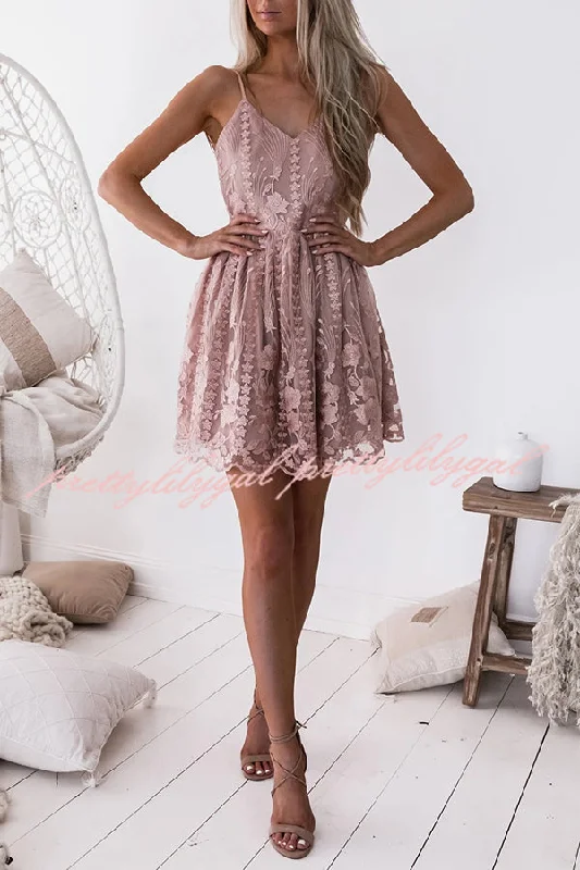 End Of Season Sale Clothing Lace Tulle Floral Hollow Sleeveless Slip Mini Dress