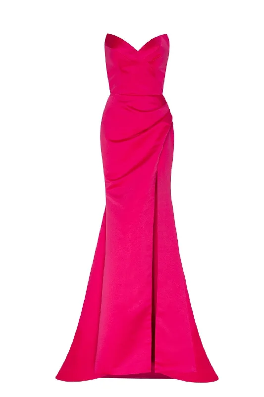 Redefining Women's Fashion Fuchsia Strapless evening gown with thigh slit