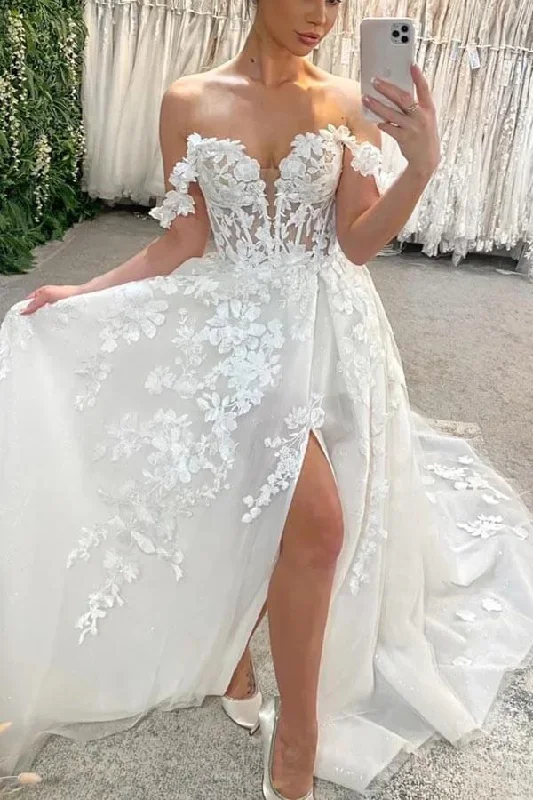 Casual Dresses for Women Roycebridal Tulle A-line Sweetheart Off Shoulder Wedding Dress With Lace Appliques, MW1007 Casual Dresses for Women Roycebridal Tulle A-line Sweetheart Off Shoulder Wedding Dress With Lace Appliques, MW1007