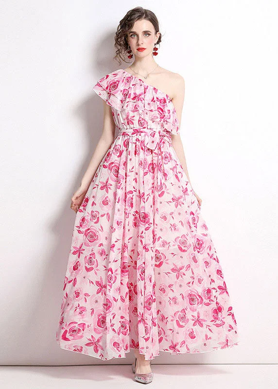 VIP Member Discount French Floral One-Shoulder Print Patchwork Chiffon Beach Dresses Summer VIP Member Discount French Floral One-Shoulder Print Patchwork Chiffon Beach Dresses Summer