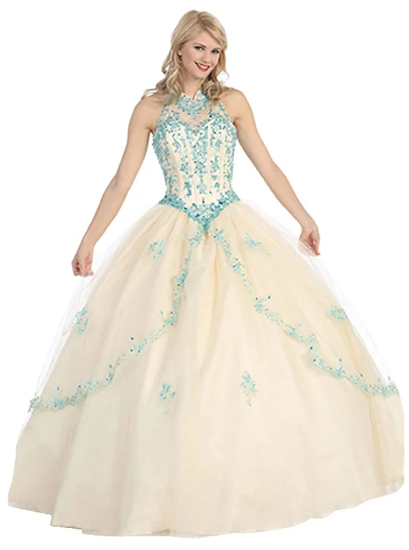 Trendy Fashion For Women Eureka Fashion - Bejeweled Lace Illusion Halter Evening Gown
