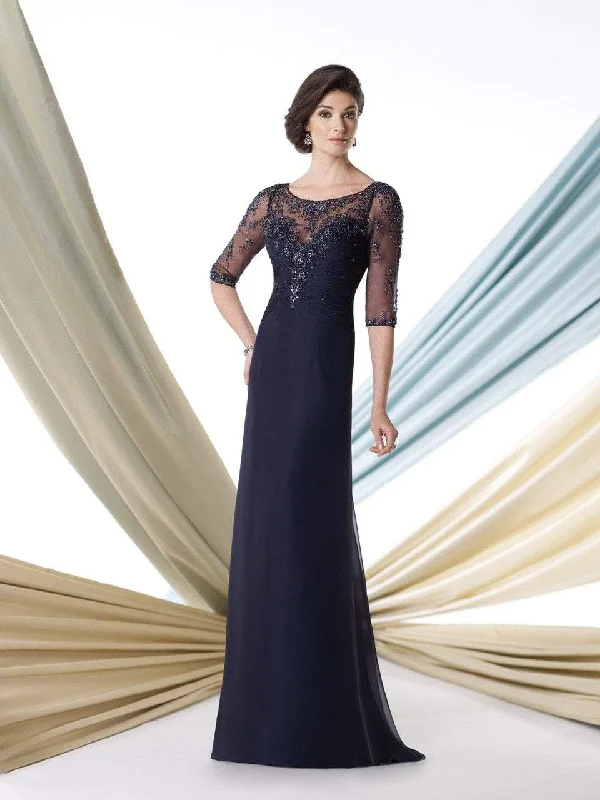 Timeless Elegance Mon Cheri - Sheer Bateau Neck Sheath Gown 213967 - 1 pc Smoke Gray in Size 18 Available