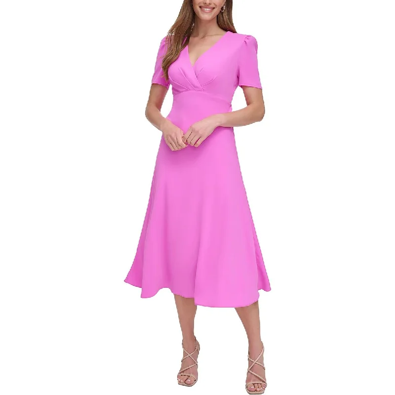 Fashionable Women’s Wardrobe DKNY Womens Empire Dress Faux Wrap Top Midi Dress