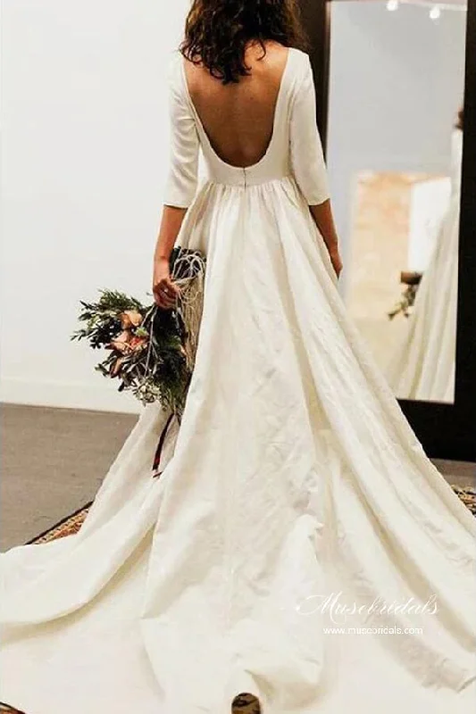 Trendy Online Boutiques Roycebridal Simple 3/4 Sleeves Backless Modest Wedding Dresses, Bridal Gowns, MW972 Trendy Online Boutiques Roycebridal Simple 3/4 Sleeves Backless Modest Wedding Dresses, Bridal Gowns, MW972