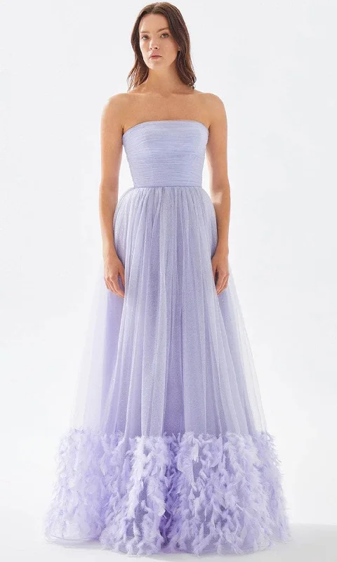 Elegant Styles Tarik Ediz 52140 - Ruched Strapless Feathered Prom Gown