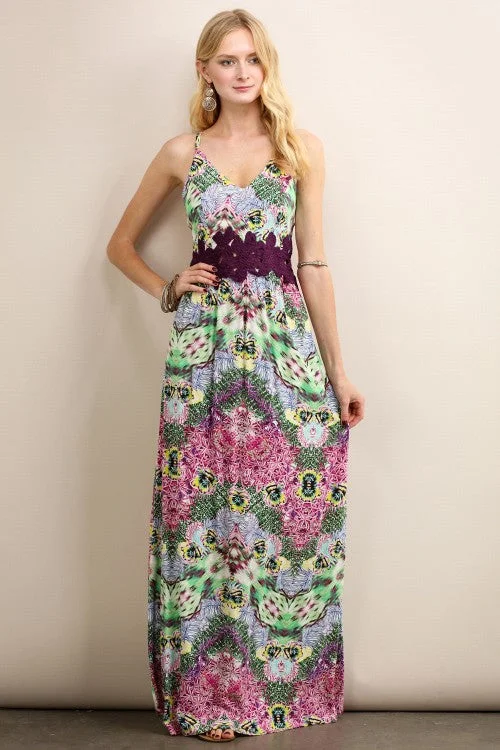 Embrace New Fashion Floral Maxi Dress W/ Crochet Waist