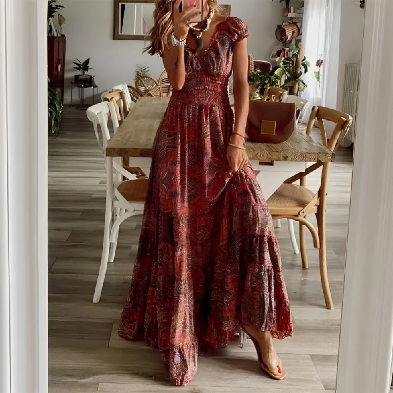 Stylish Women's Apparel Bohemia Floral Print Vintage Long Dress