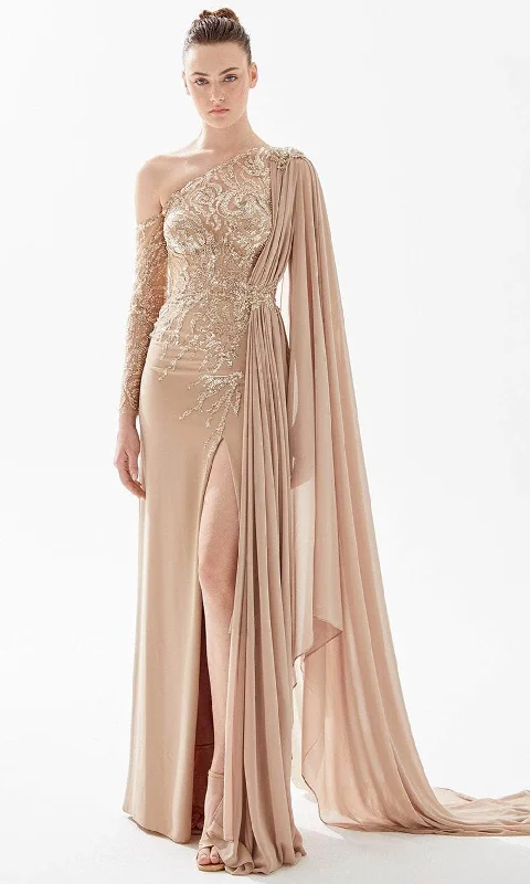 New Arrival Discount Tarik Ediz 98304 - Asymmetric Beaded Bodice Evening Gown