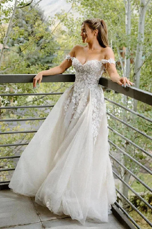 New Arrival Discounts Roycebridal Tulle A-line Off-the-Shoulder Wedding Dresses With Lace Appliques, MW915 New Arrival Discounts Roycebridal Tulle A-line Off-the-Shoulder Wedding Dresses With Lace Appliques, MW915