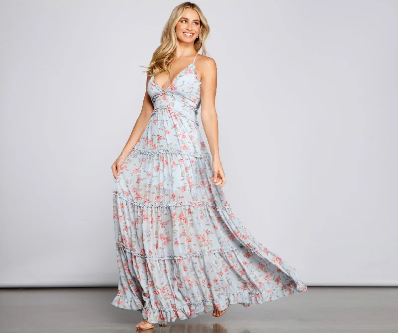Relaxed Style Quinn Formal Floral Charming Ruffled A-Line Dress