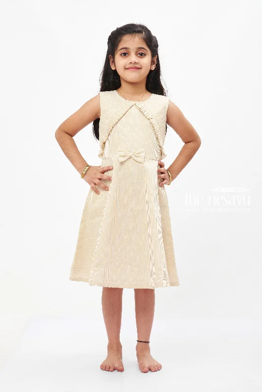 Free Spirited Fashion Classic Yellow Striped Cotton Frock for Girls