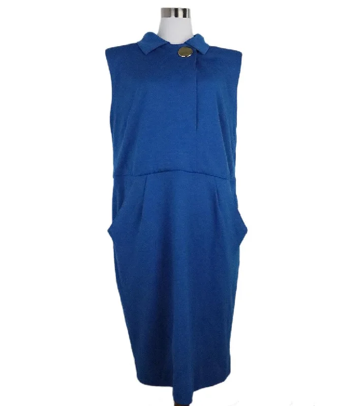 Women's Plus-Size Clothes Akris Blue Wool Dress sz 16