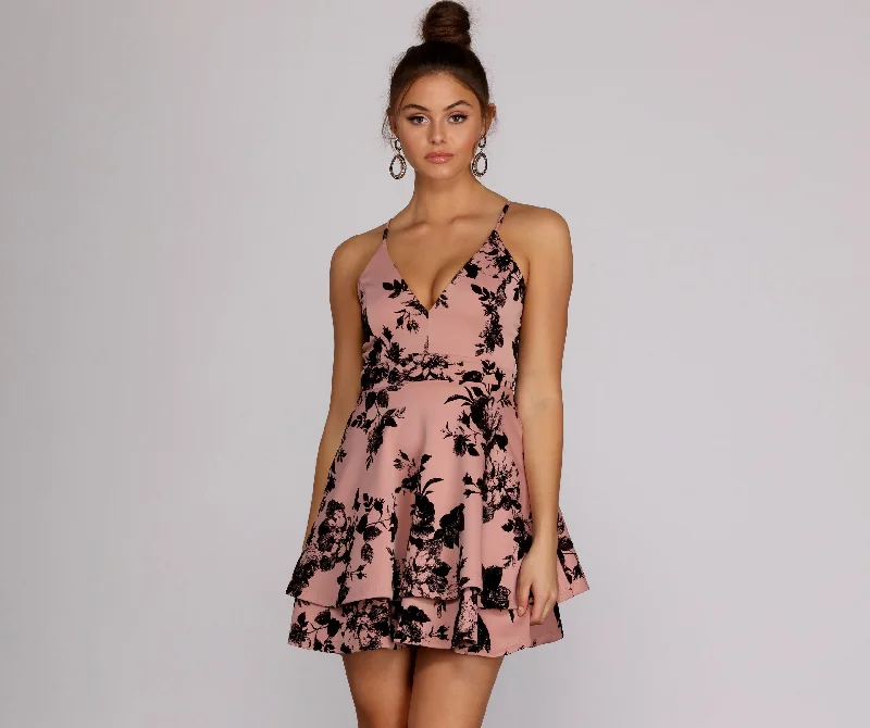 Huge Markdowns Flocked Floral Skater Dress