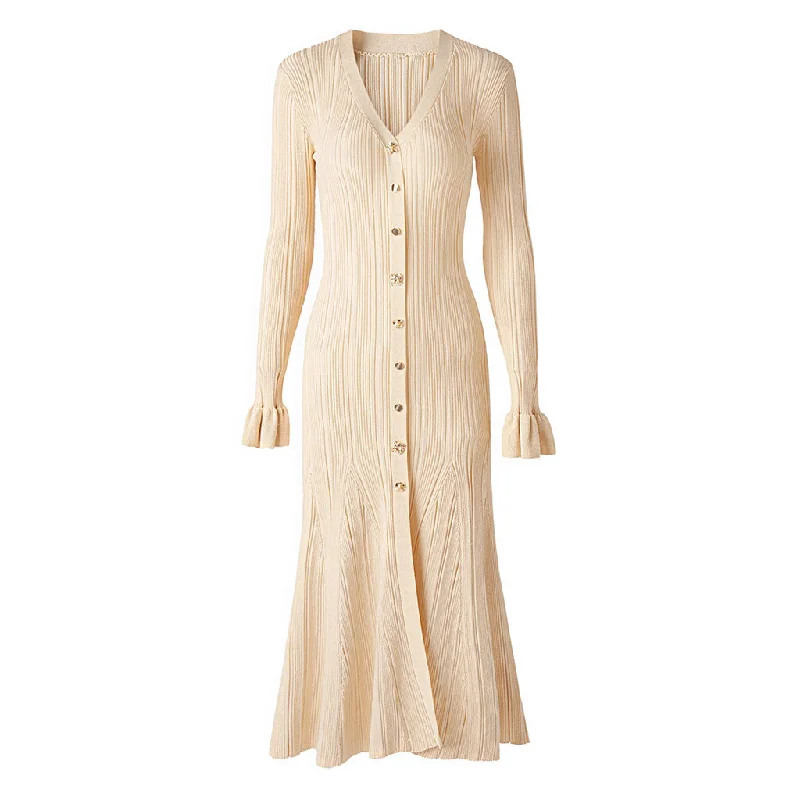 Women’s Fashion Essentials Glitter Lurex V Neck Button Up Long Sleeve Ribbed Knit Fishtail Sweater Midi Dress Women’s Fashion Essentials Glitter Lurex V Neck Button Up Long Sleeve Ribbed Knit Fishtail Sweater Midi Dress