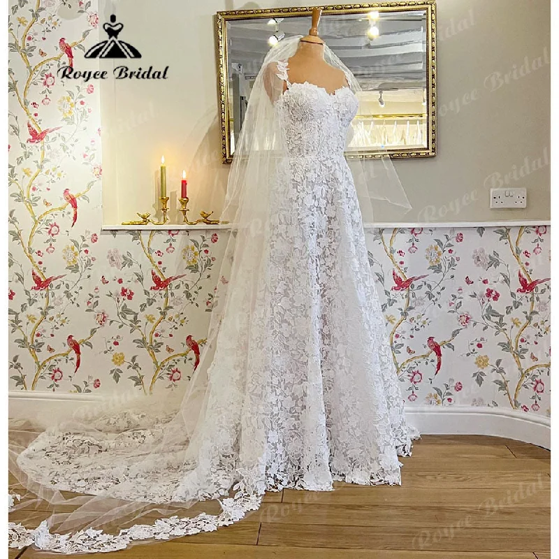 Unleash Your Fashion Romantic Full Lace Sweetheart Neckline Spaghetti Straps A Line Wedding Dress 2025 Bridal Gowns Women Custom Made Suknia Slubna Unleash Your Fashion Romantic Full Lace Sweetheart Neckline Spaghetti Straps A Line Wedding Dress 2025 Bridal Gowns Women Custom Made Suknia Slubna