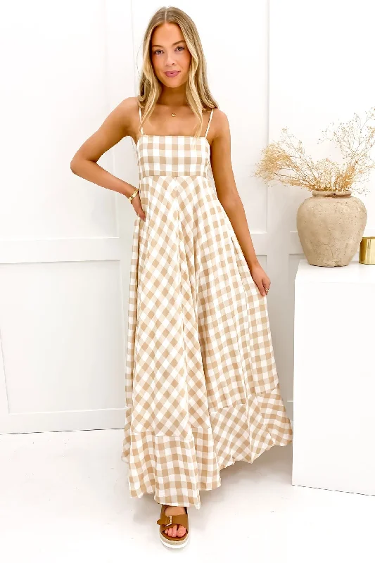 Wardrobe Upgrade Raine Maxi Dress Beige Check