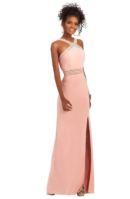 Stylish Savings Clarisse - 3483 Sheer Striped Halter Strap Gown