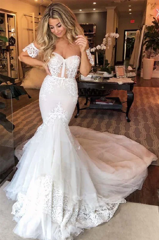 Odd Size Clearance Sale Roycebridal Tulle Mermaid Sweetheart Lace Appliques Wedding Dresses, Bridal Gown, MW744