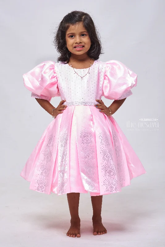 Sporty Streetwear Pink Sparkle: Glitter-Stone Adorned Box Pleated Organza Party Dress for Girls Sporty Streetwear Pink Sparkle: Glitter-Stone Adorned Box Pleated Organza Party Dress for Girls
