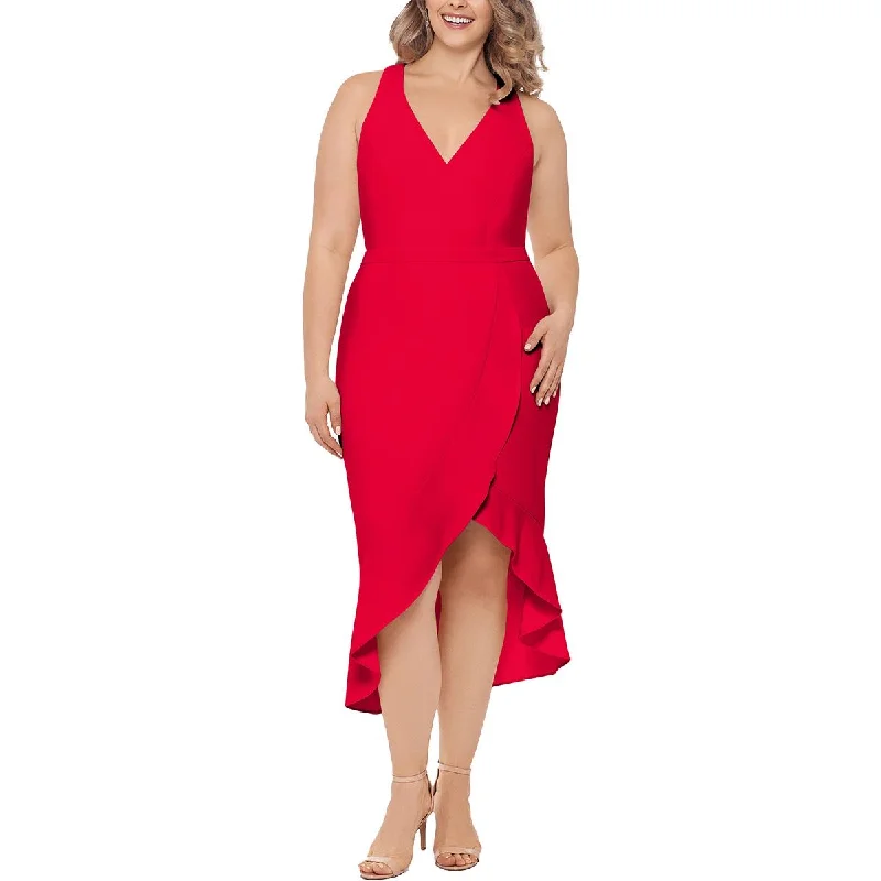 Elegant Fashion Xscape Womens Plus Ruffled Calf Midi Dress