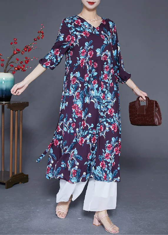 Fashion-forward Women’s Wear Vintage Black V Neck Floral Print Silk Dress Bracelet Sleeve Fashion-forward Women’s Wear Vintage Black V Neck Floral Print Silk Dress Bracelet Sleeve