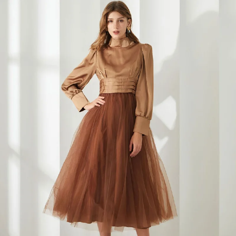 New Arrival Discount Opulent Two Tone Mock Neck Pleated High Waist Puff Sleeve Midi Dress New Arrival Discount Opulent Two Tone Mock Neck Pleated High Waist Puff Sleeve Midi Dress