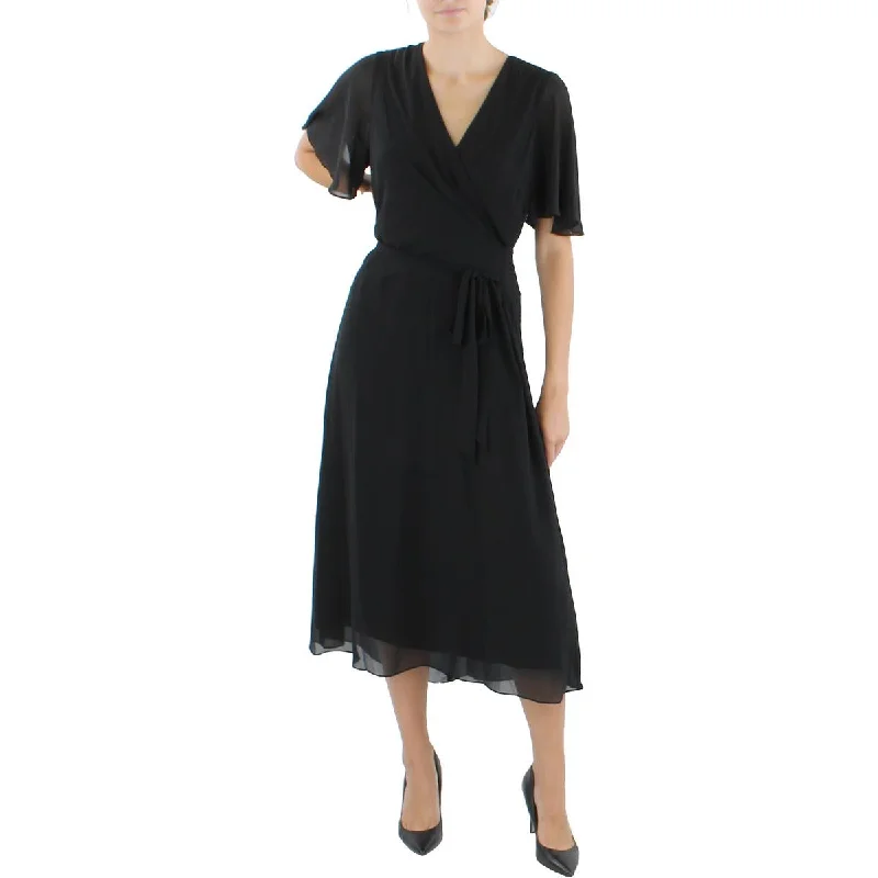 Current Trends Lauren Ralph Lauren Womens Surplice Mid-Calf Midi Dress