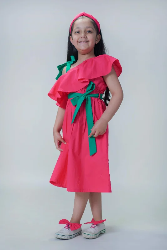 Trend Driven Wardrobe Girls Solid Ruffle Dress-Pink